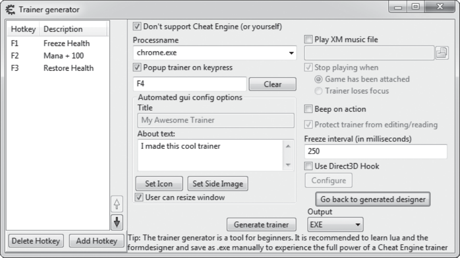 图 1-2 Cheat Engine 训练器生成器对话框