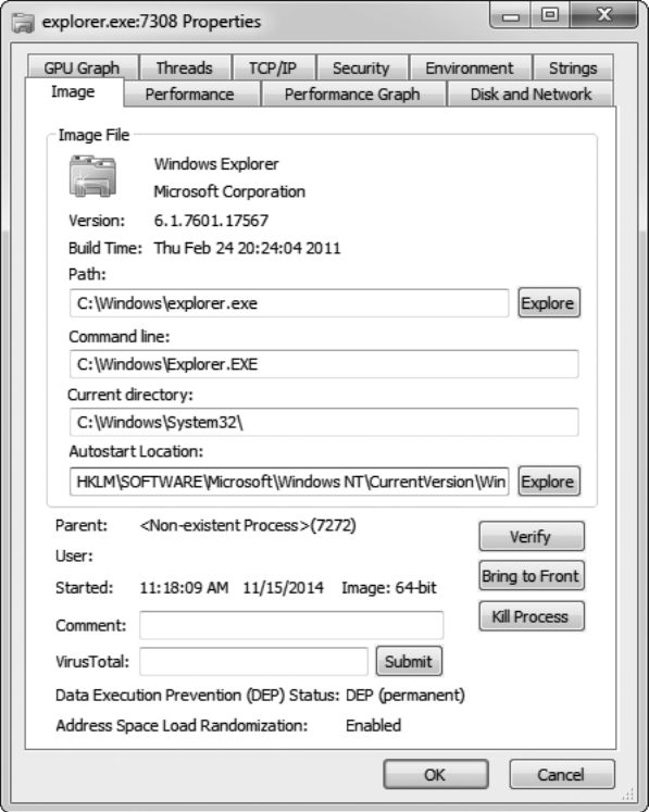 图 3-5 Process Explorer 属性对话框