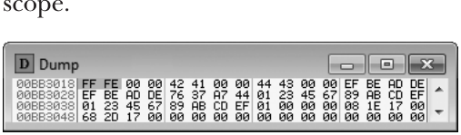 图 4-2 我们的数值数据的 OllyDbg 内存转储